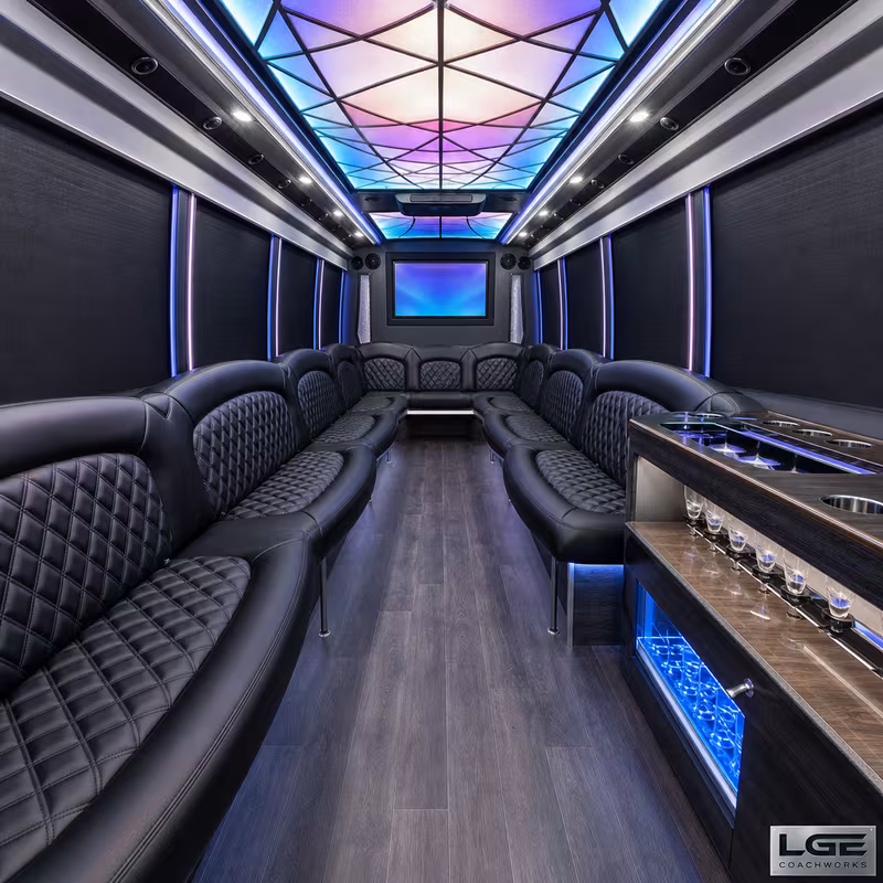 28 Passenger Party Bus Interior