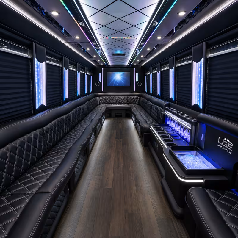 50 Passenger Party Bus Interior