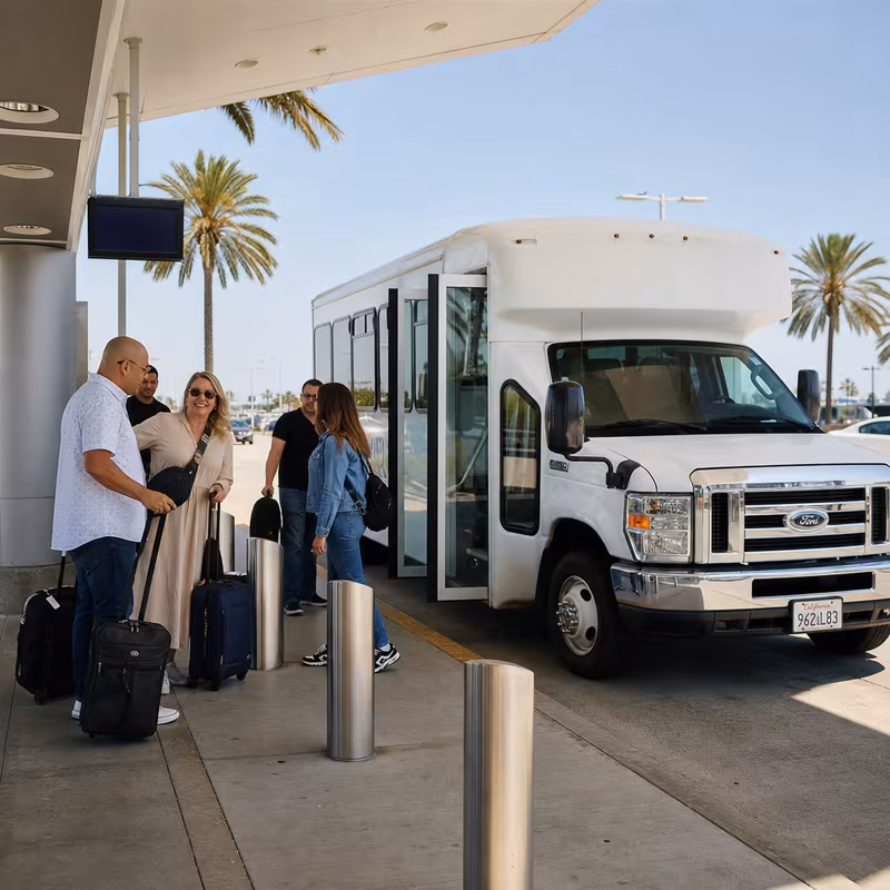 Black Mercedes Sprinter van staged for an Oxnard Airport Transportation group