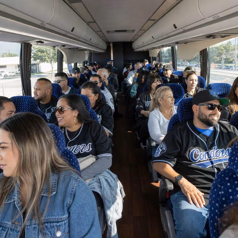 Passenger seating aboard a Oxnard party bus rental