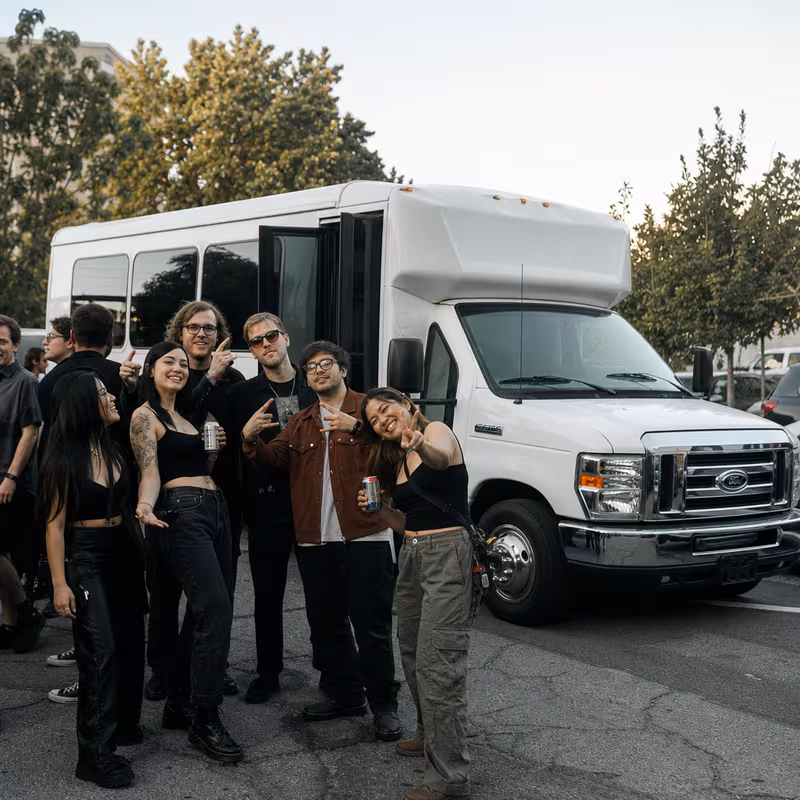 Black Mercedes Sprinter van staged for an Oxnard Concert Transportation group