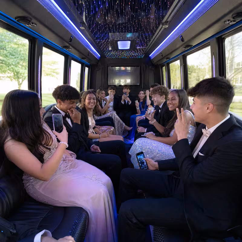 Black Mercedes Sprinter van staged for an Oxnard Prom & Homecoming Transportation group