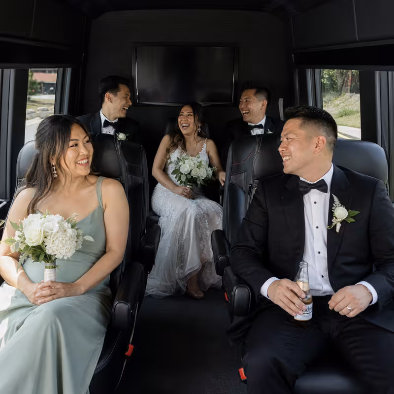 Black Mercedes Sprinter van staged for an Oxnard Wedding Transportation group