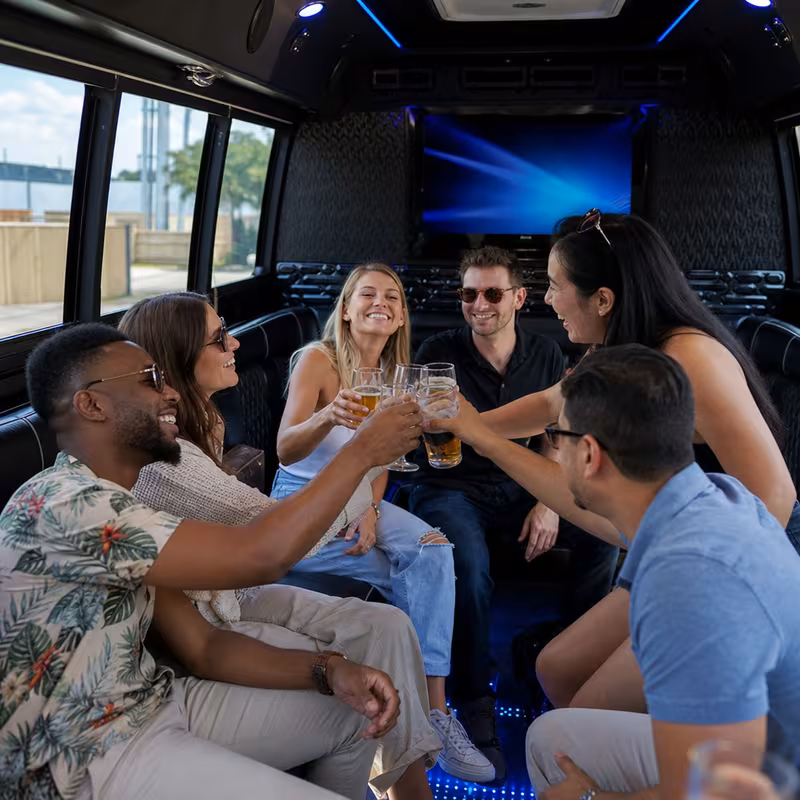 Black Mercedes Sprinter van staged for an Oxnard Winery & Brewery Tour Transportation group